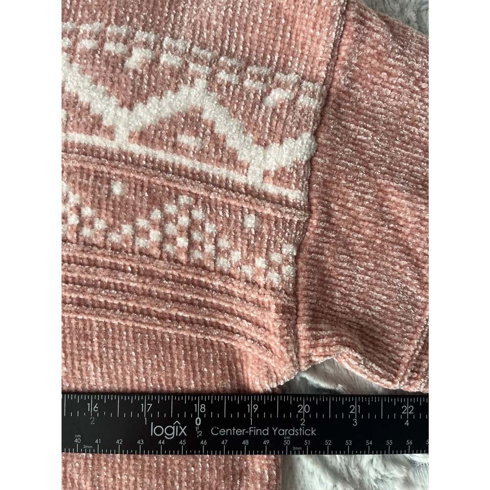 Christian Siriano Sweater M Pink Chenille Fair Isle Mock Neck Cozy Knit Womens - Picture 7 of 8